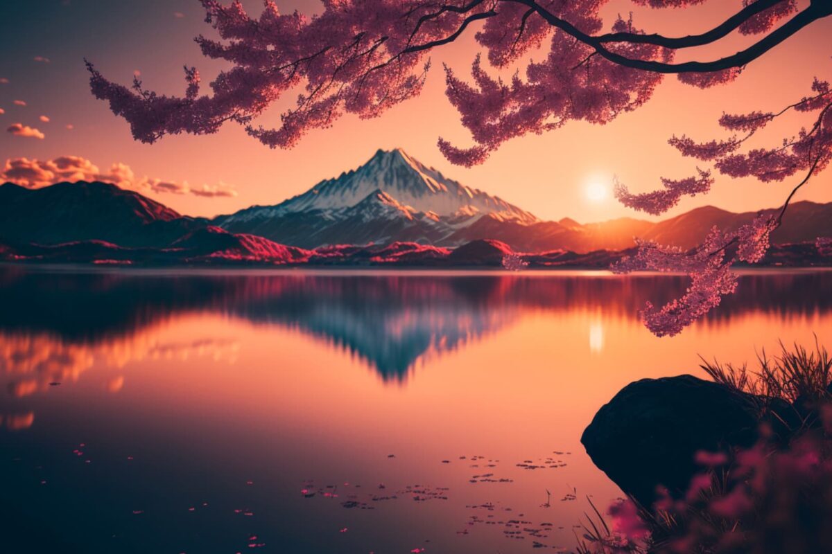 a lake with a mountain in the background